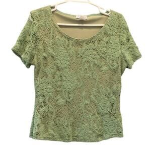 Vintage Womens Crochet Top Size Large Fairy Grunge Shirt Green Lace Y2K Babydoll